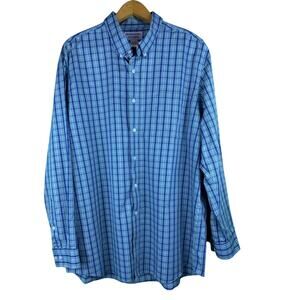DULUTH TRADING CO. Wrinkle Fighter Long Sleeve Shirt XLT Blue/Green Plaid Cotton